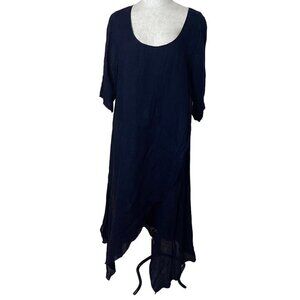 Luna Luz Maxi Dress Size Medium Blue Crossover Asymmetric Hem Lagenlook Linen